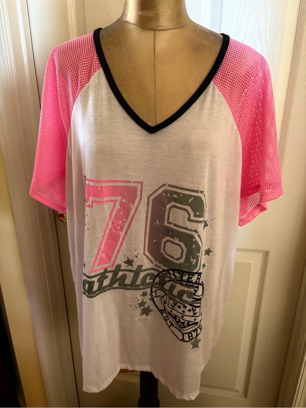Fame 4 Fifteen 2X Women's “76” Athletic University V-Neck Graphic Tee